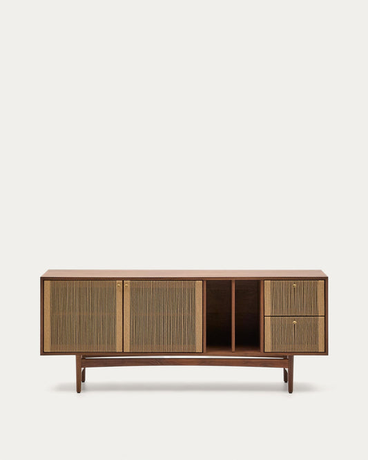 Elan chest of drawers 2 doors and 2 drawers veneer and solid walnut and cord 180x73cm FSC Mix Credit