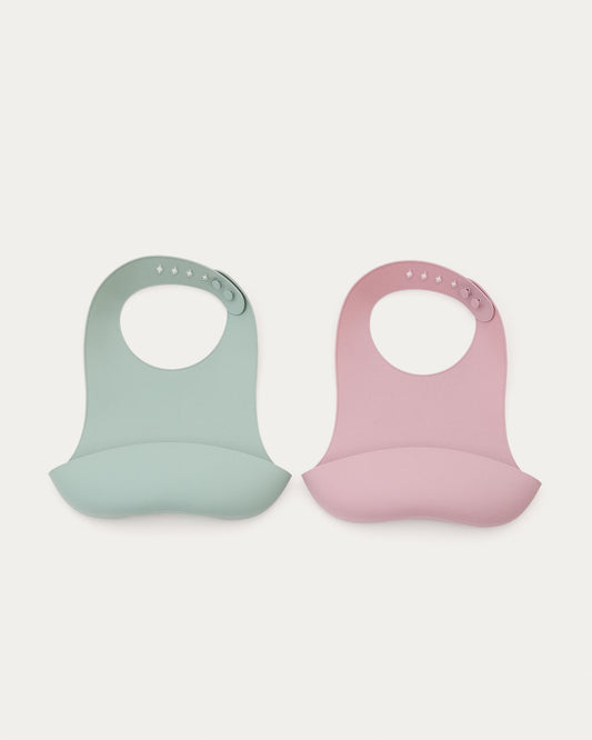 Lily set of two bibs in pink and turquoise silicone
