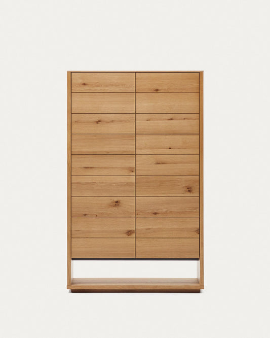 Alguema High Chest of Drawers with 2 Doors in Oak Veneer with Natural Finish, 100 x 163.5 cm