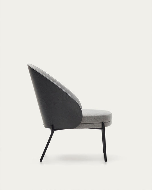 Eamy light grey armchair in an ash wood veneer with a black finish and black metal