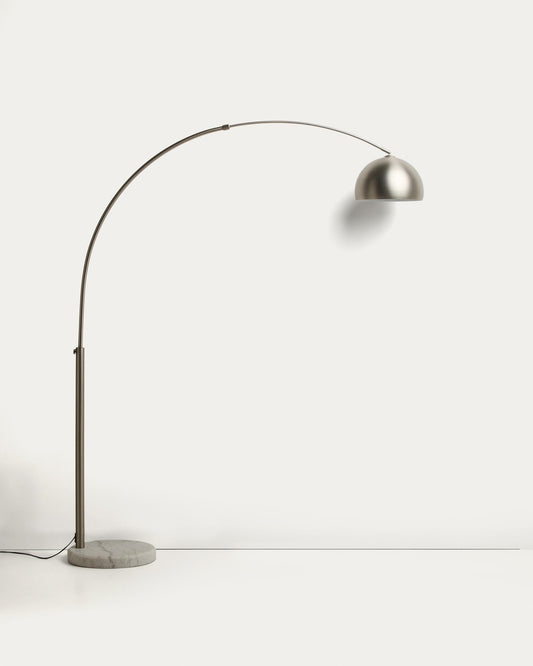 Madali floor lamp in steel with brushed silver finish and white marble