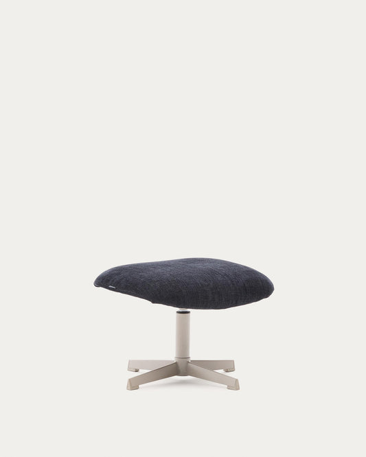 Teryl swivel footrest in blue chenille and metal with a grey finish FSC™ 100%.