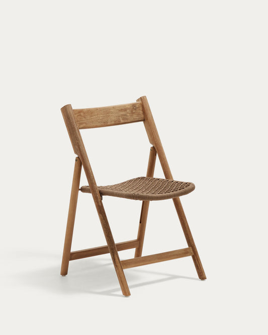 Dandara folding chair made of solid acacia wood with steel construction and beige cord FSC 100%