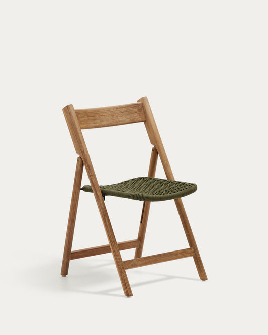 Dandara folding chair made of solid acacia wood with steel construction and green cord FSC 100%