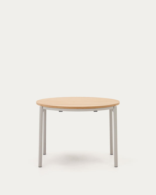 Montuiri round extendable table in oak veneer and steel legs in gray color, Ø90(170) cm
