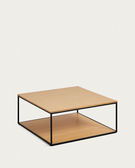 Yoana coffee table with oak veneer and painted black metal structure, 80 x 80 cm