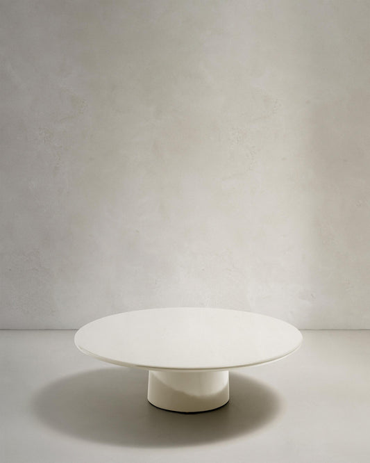 Albanella cement coffee table with glossy white finish Ø110cm
