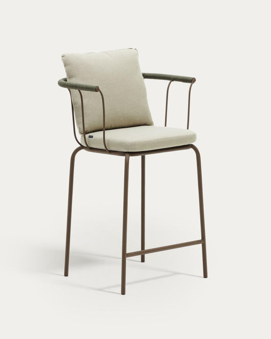 Salguer folding chair in cord and steel with brown painted finish, 66 cm