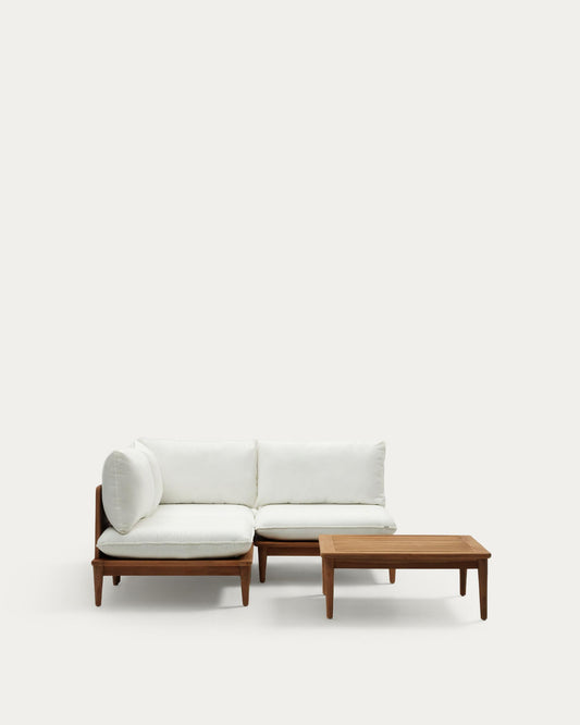 Portitxol set of 1 corner armchair, 2 modular armchairs and a solid teak coffee table