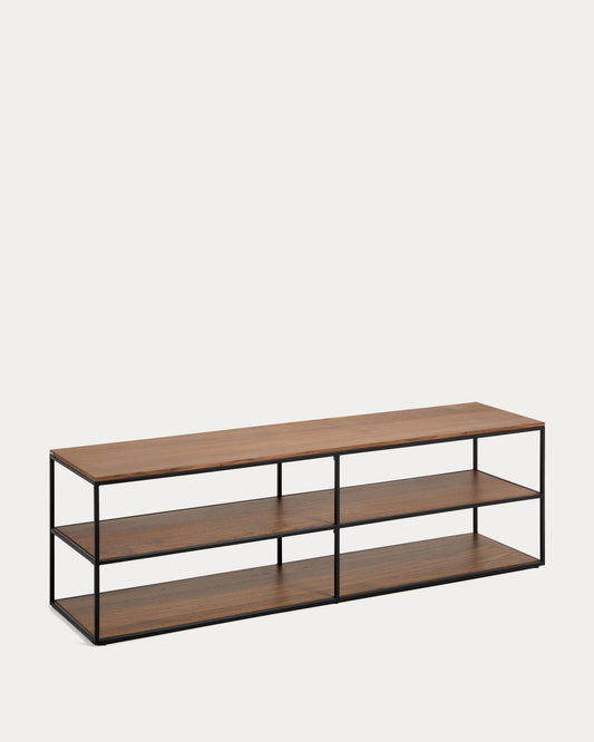 Yoana tV stand with walnut veneer and painted black metal structure, 160 x 40 cm