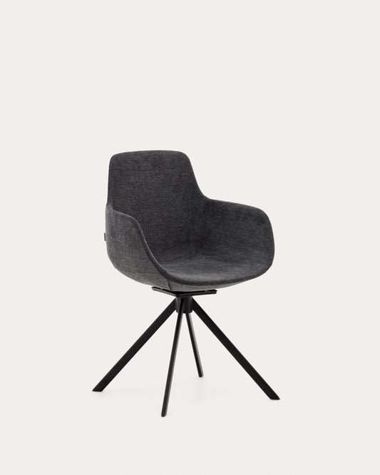 tissiana self-centering swivel chair in dark gray chenille and matte black aluminum