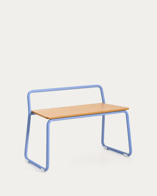 Tinn veneer bench with blue metal construction, 75 cm