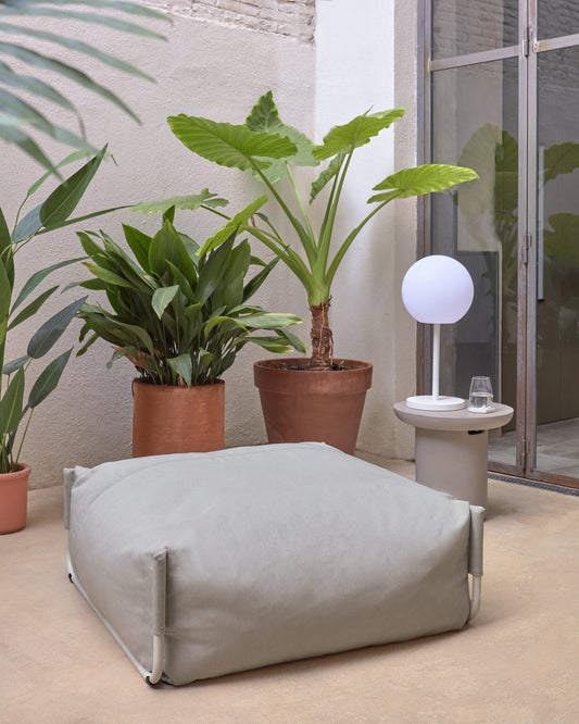 Square modular 100% outdoor sofa in light gray with white aluminum, 101 x 101 cm