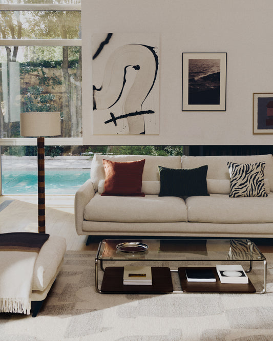 Tarsel coffee table in tempered glass with walnut veneer tray and brushed steel structure 140x60 cm