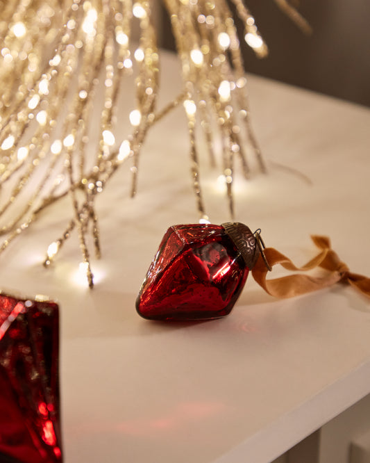 Argin set of 4 hanging decorations made of recycled glass in red, 6 cm