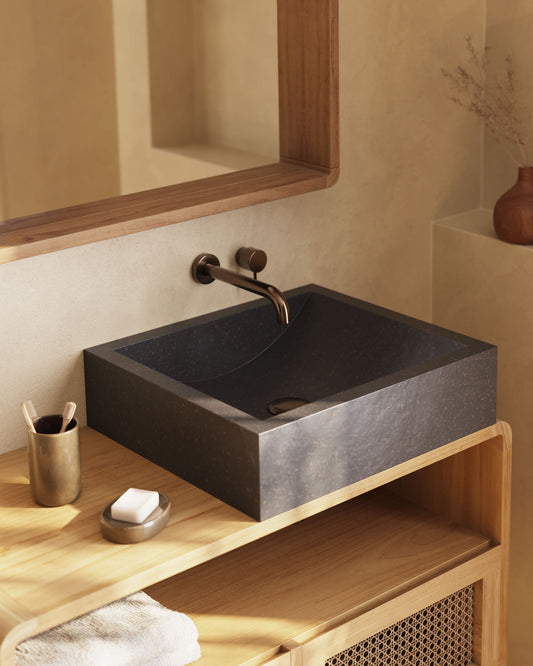 Delina washbasin Onix in black terrazzo 40 x 45 cm