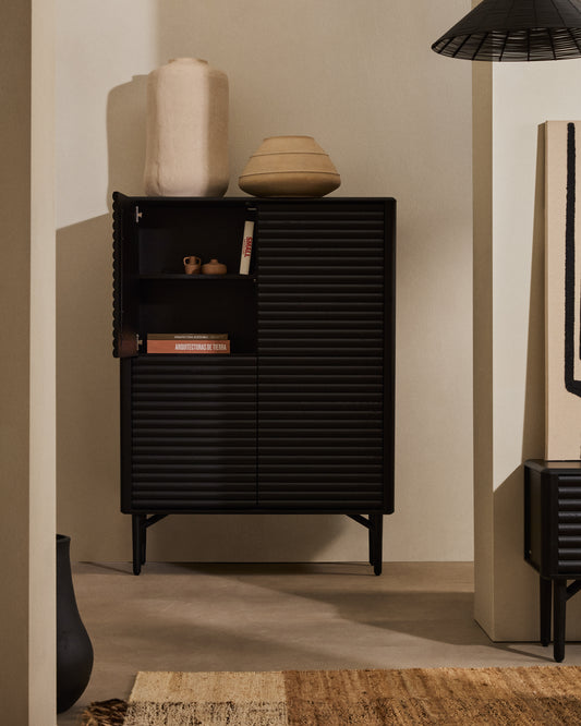 Lennon tall chest of drawers, 4 doors in solid wood and black oak veneer 104.5x144 cm FSC Mix Credit