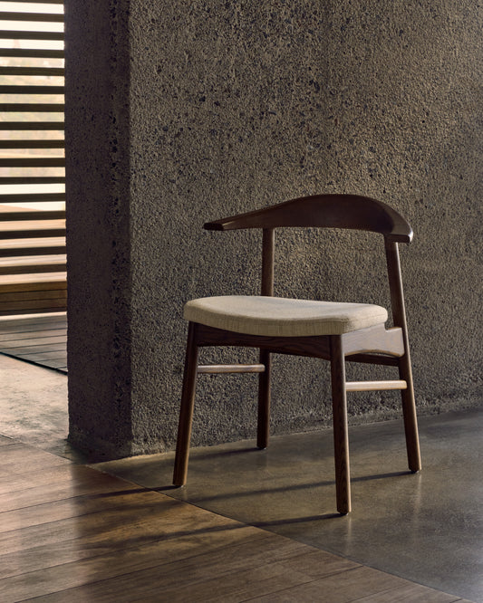 Timons Removable Chair Cover in Beige Chenille Solid Oak Walnut Wood FSC Mix Credit