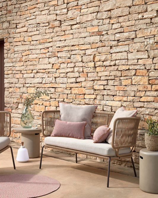 Nadine two-seater in beige cord with galvanized steel legs, 135 cm