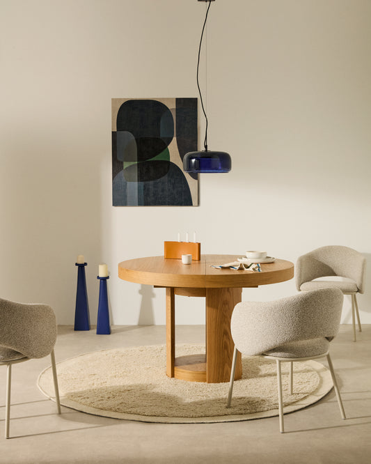 Artys folding round table in solid wood and oak veneer, 120 (170) cm x 80 cm FSC 100%