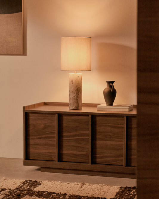 Raze table lamp in beige marble with beige linen lampshade