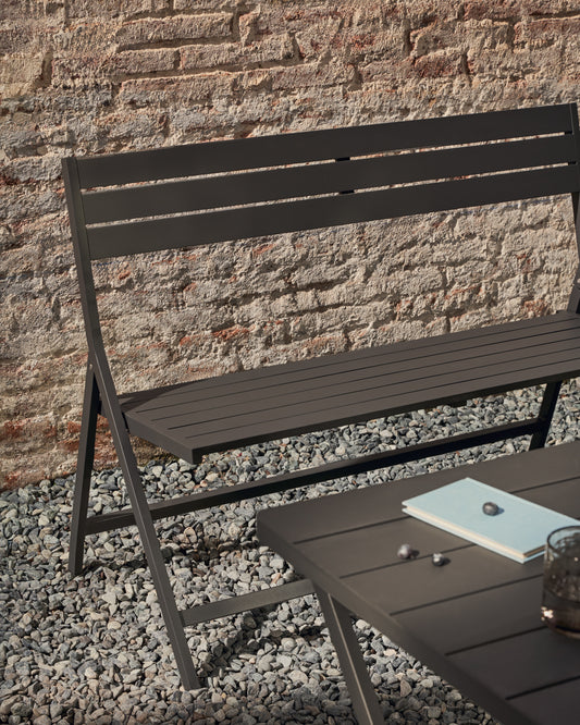 Collapsible outdoor turret bench in aluminum with a dark gray finish