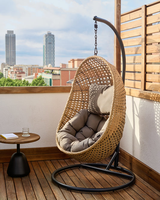 Cira hanging armchair with a dark gray base with a natural finish