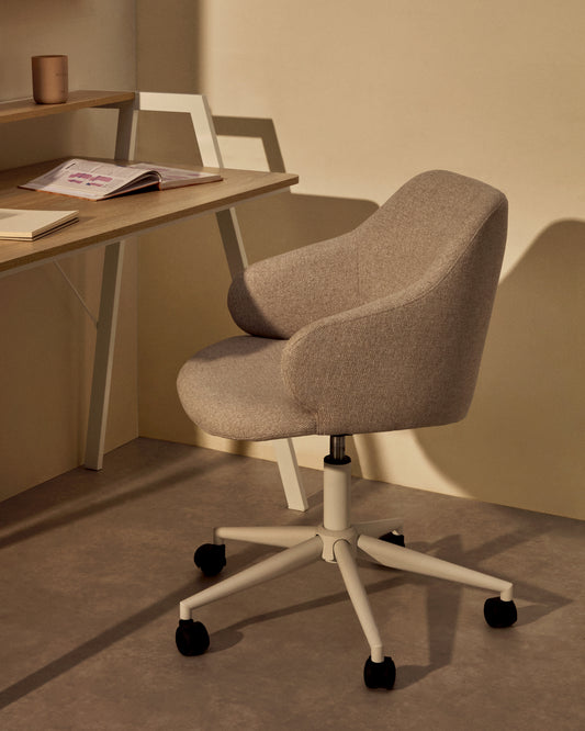 Einara light gray office chair and steel legs in matt white color
