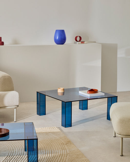 Adularia blue, tempered glass side table, 85 x 85 cm