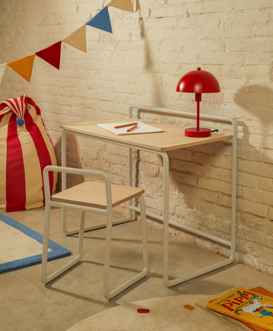 tinn chair in ash veneer with beige metal structure