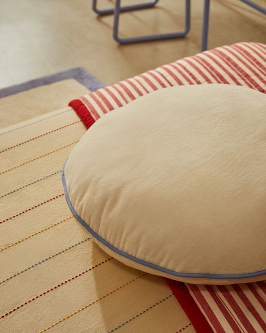 Saya white and blue, round cotton pillow, Ø 40 cm