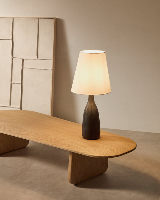 Luvia table lamp with wooden base in black color