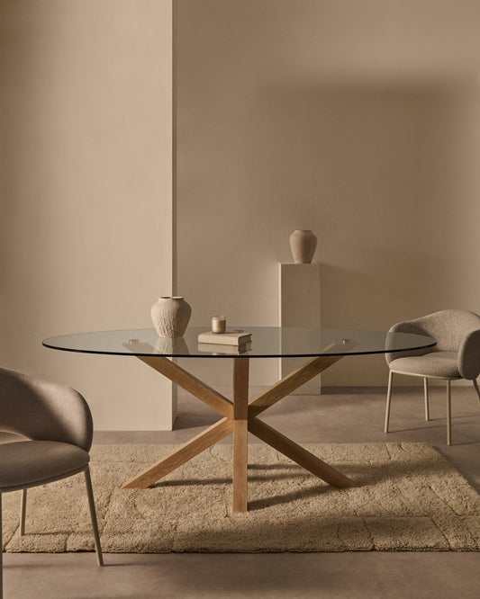Argo oval table with steel legs with glass and wood effect Ø 200 x 100 cm