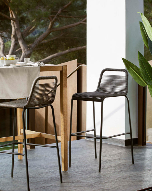 Lambton stackable chair in black rope and black steel, 74 cm