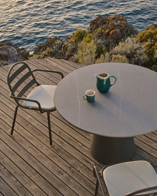 tudons outdoor table made of aluminum in green ceramic plate, Ø120 cm