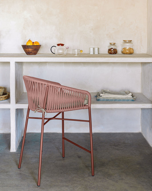 Yanet chair made of terracotta cord and galvanized steel, height 65 cm