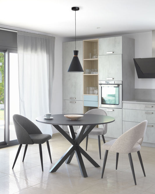 Argo round table made of black lacquered plywood with steel legs with black finish Ø 120 cm