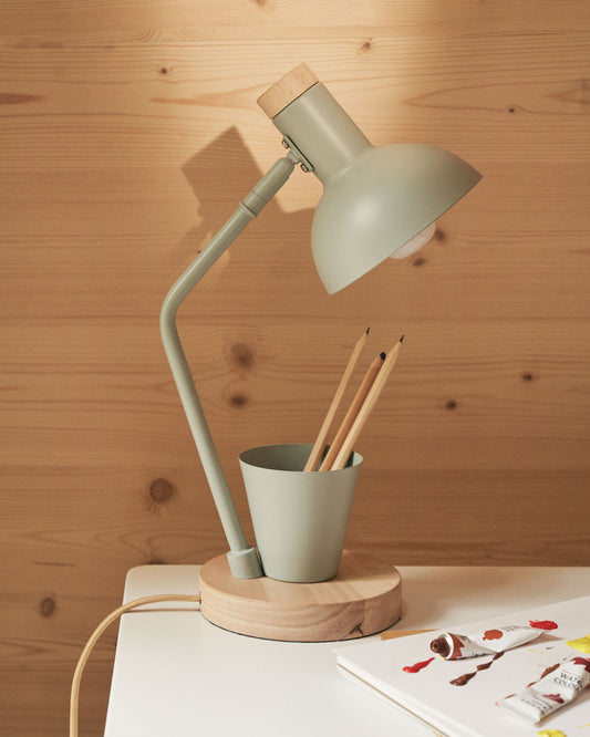Katia table lamp made of wood and green metal