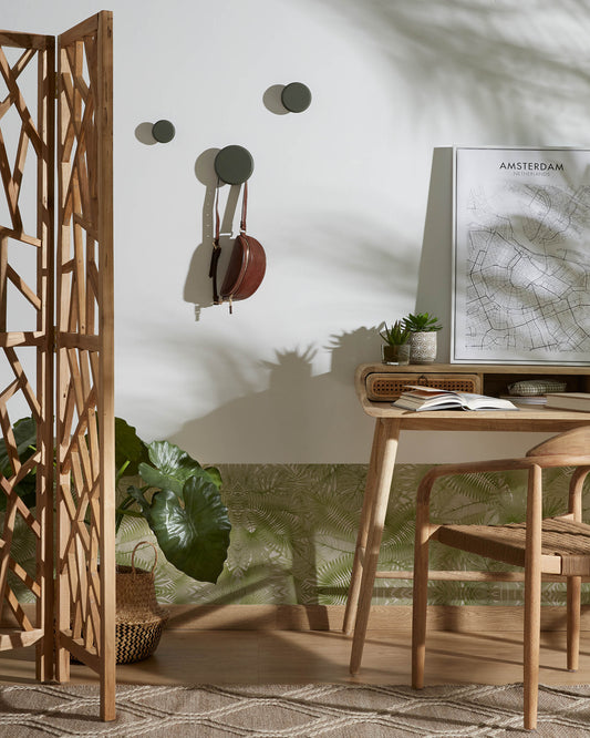 Set of 3 Nadu hangers in solid wood with a natural green beech finish.