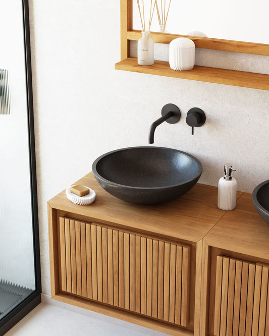 Delina sink Onix in black terrazzo Ø 40 cm