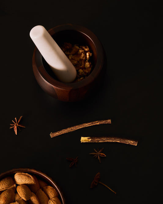 tori mortar and pestle made of acacia wood and white marble FSC 100%