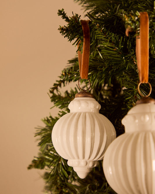 Irlo set of 2 Christmas balls made of recycled glass in white, Ø 10 cm