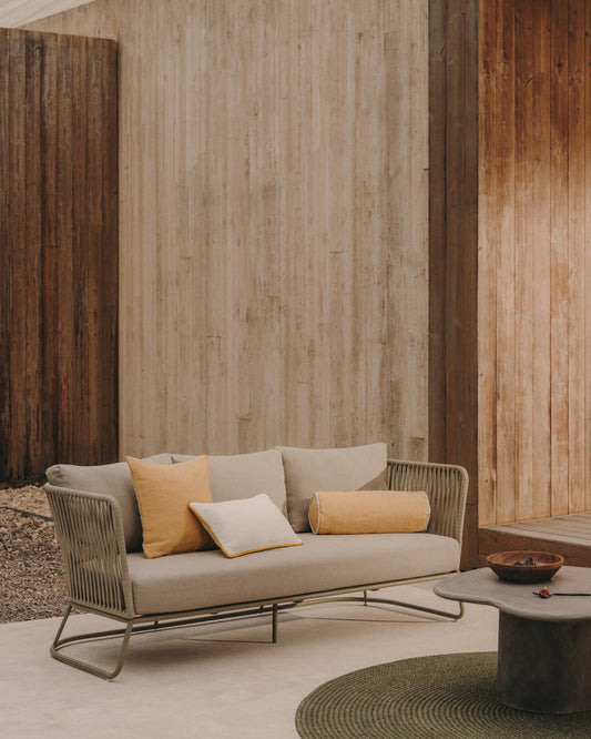 Saconca 3-seater outdoor sofa in cord and green galvanized steel, 189 cm