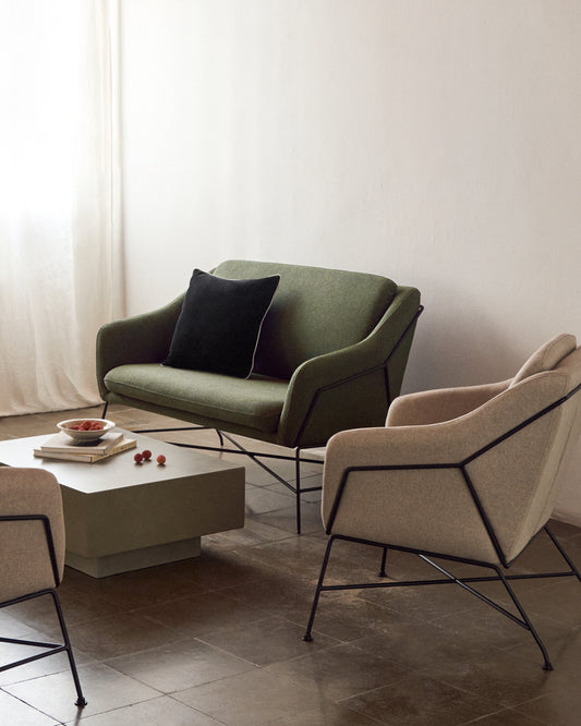 Brida two-seater in green and steel legs with black finish, 128 cm