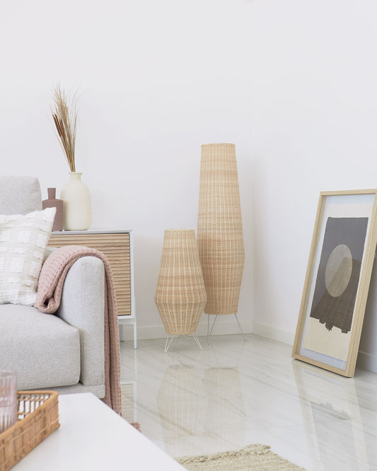 Kamaria large rattan floor lamp with a natural finish