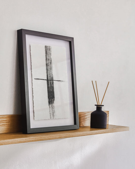 Abilene oak veneer and white lacquer shelf, 120 x 15 cm, FSC™ 100% certified