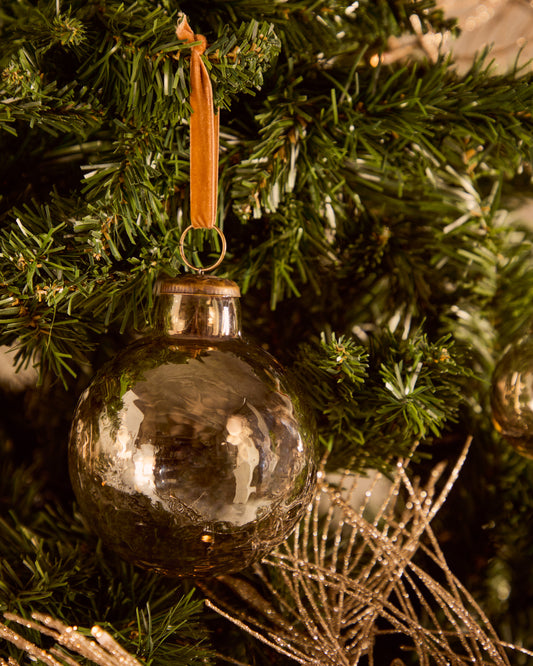 Piril set od 2 božićne kugle od recikliranog stakla u braon boji, Ø 10 cm