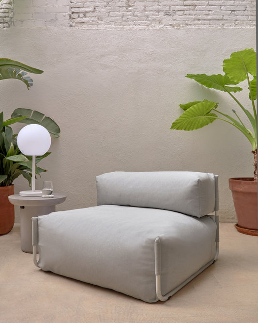 Square modular 100% outdoor sofa with backrest, light gray, white aluminum 101x101cm