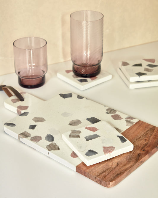 temira wood and multi-colored terrazzo serving board