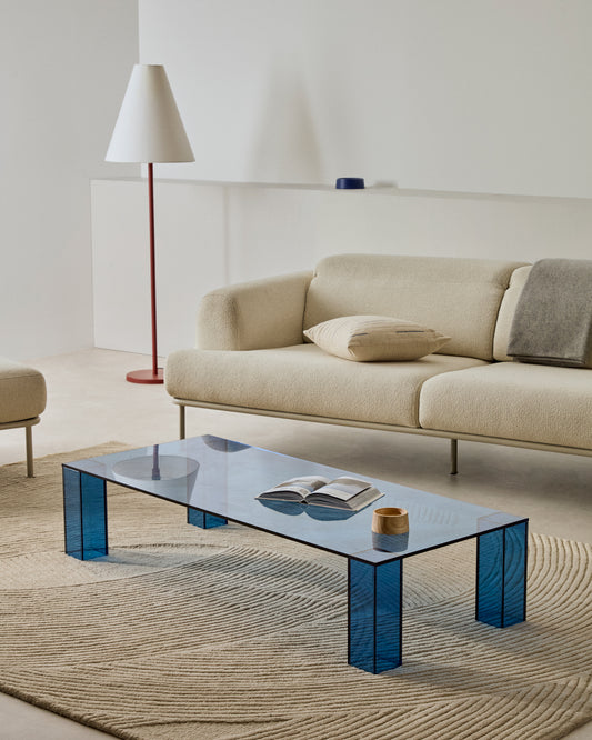 Adularia blue coffee table made of tempered glass, 140 x 60 cm
